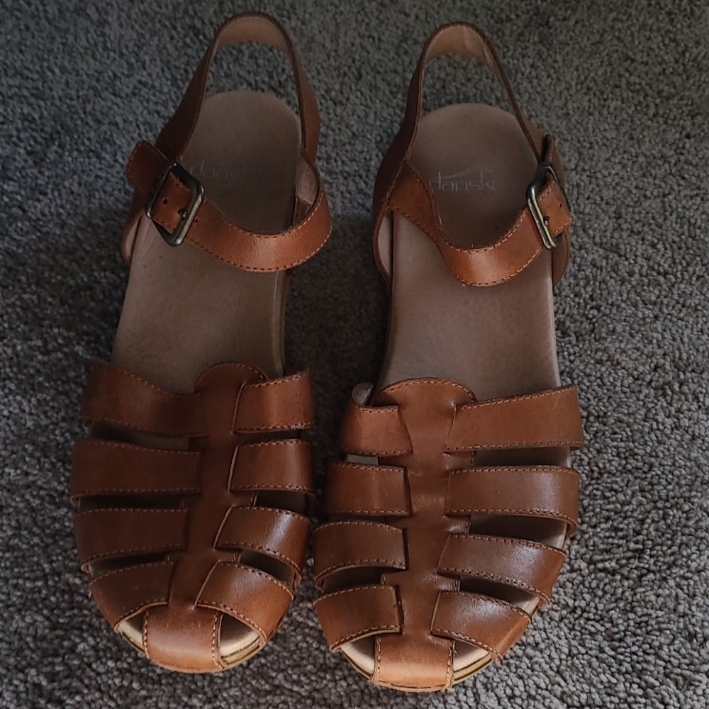 DANSKO Brie brown leather strap sandal clog